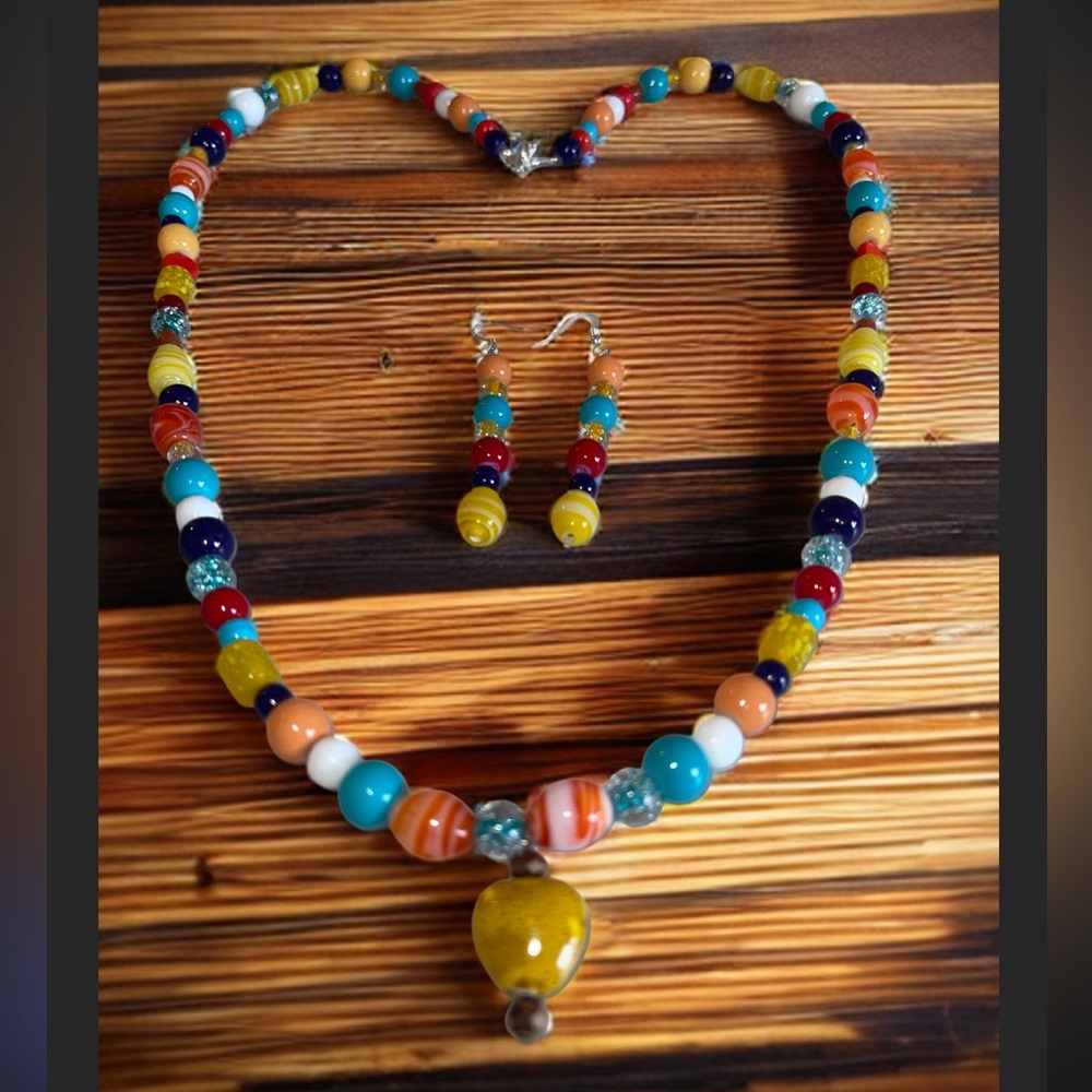 Colorful Beaded Necklace and Earring Set